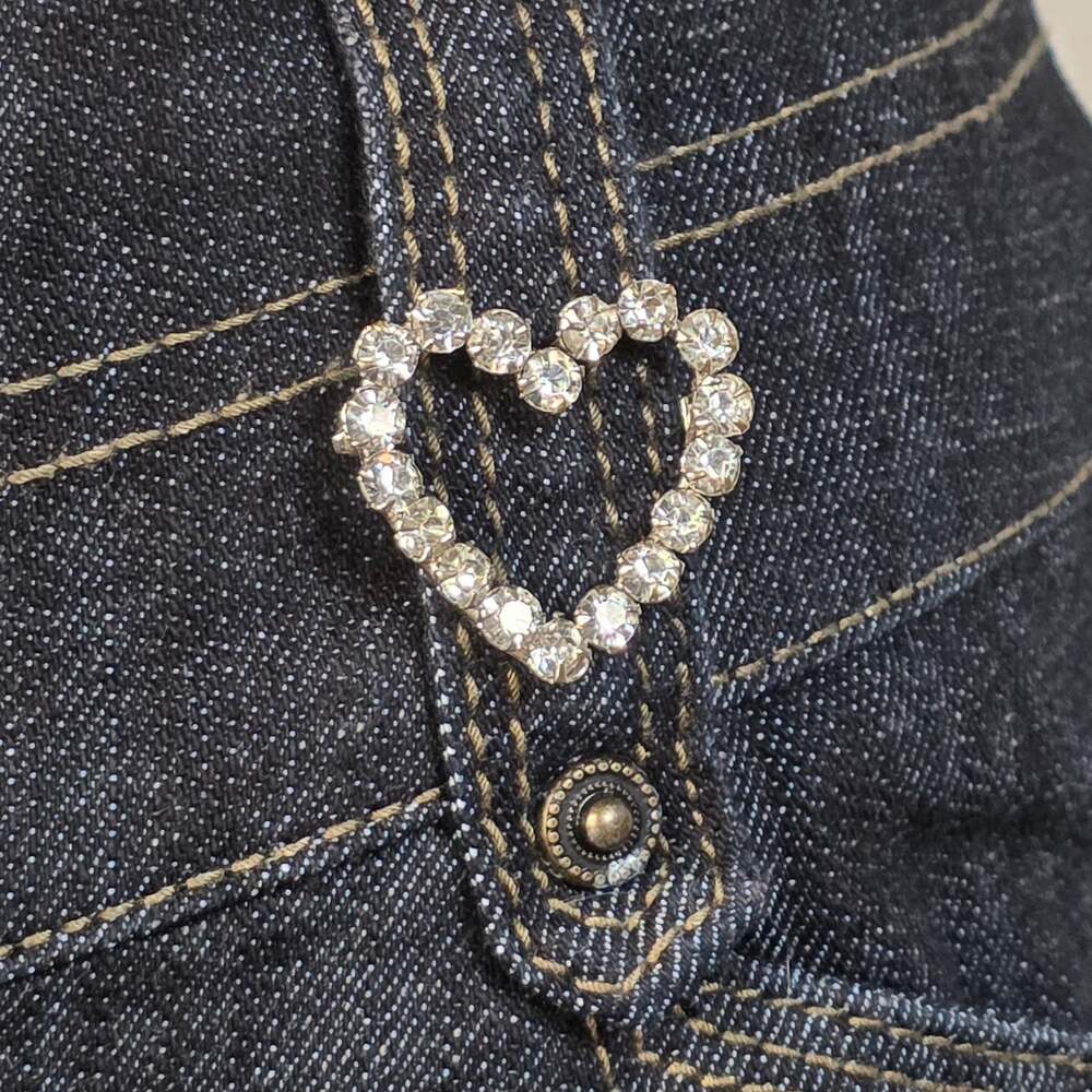 Vintage Rhinestone Heart Pin Silver Tone Coquette Y2K Romantic